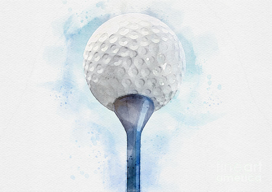 Golf Ball On Tee Watercolor Digital Art