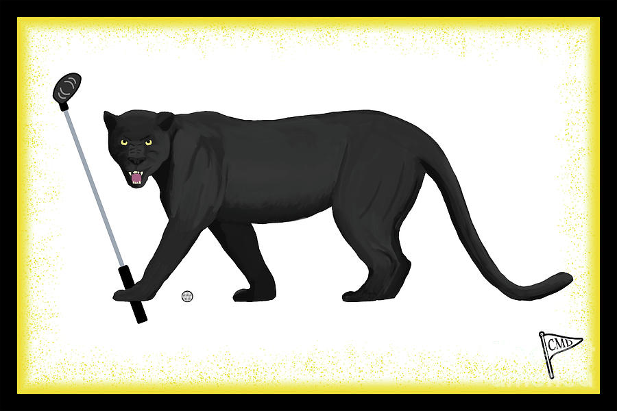 Black Panther Movie Digital Art - Golf Black Panther Yellow by College Mascot Designs