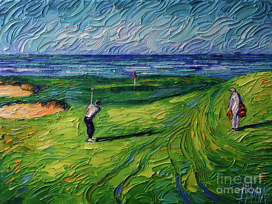 GOLF BY THE OCEAN commissioned palette knife oil painting Mona Edulesco Painting by Mona Edulesco