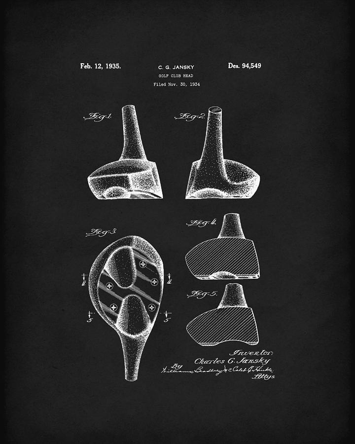 Golf Club Head Jansky 1935 Design Patent Art Drawing by Prior Art Design