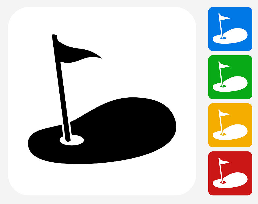 Golf Hole Flag Icon Flat Graphic Design Drawing by Bubaone