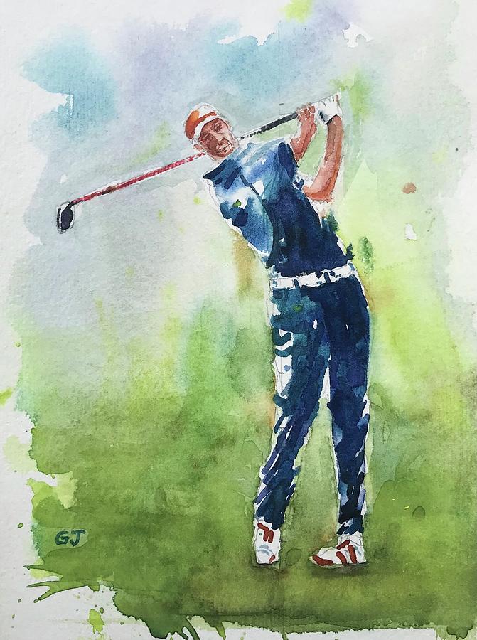 Golf player in action Painting by George Jacob