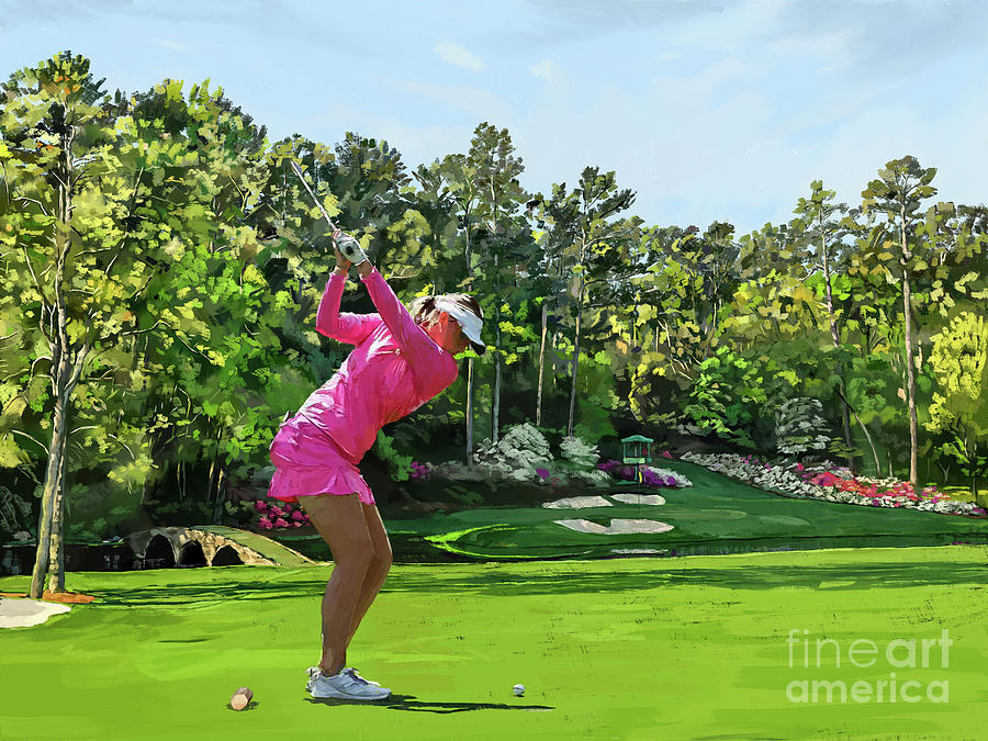 golf star Olivia Mehaffey at Augusta Painting by Tim Gilliland