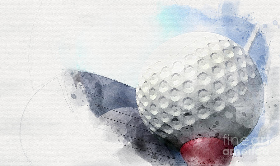 Golf Tee Off Watercolor Digital Art
