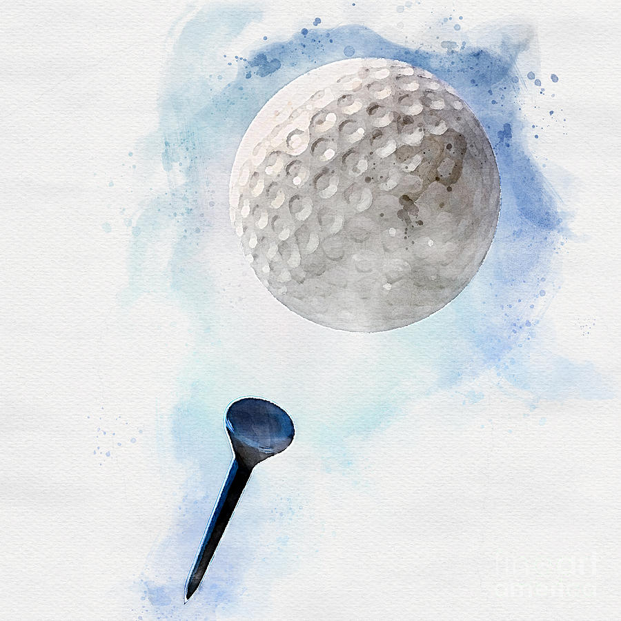 Golf Tee Shot Action Watercolor Digital Art