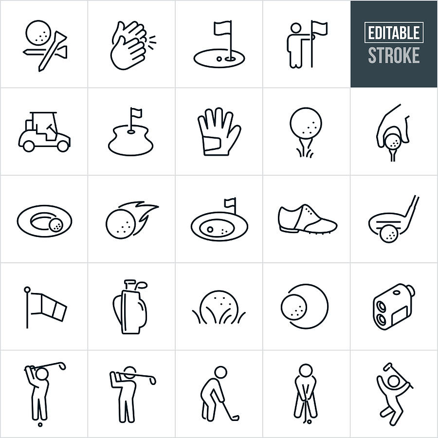 Golf Thin Line Icons - Editable Stroke Drawing by Appleuzr