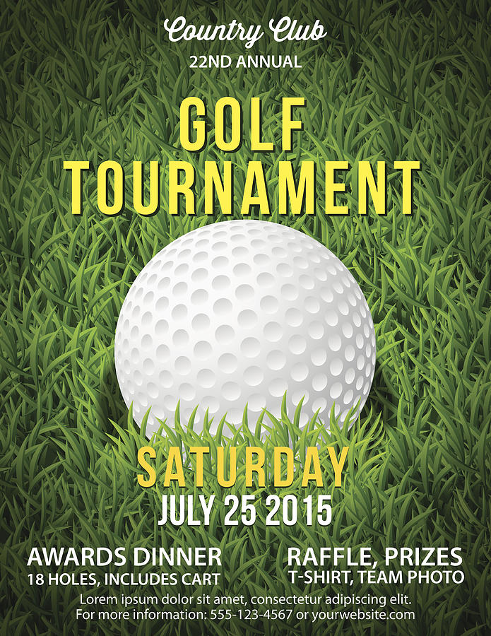 Golf Tournament Invitation Flyer With Grass And Ball Drawing by Diane Labombarbe