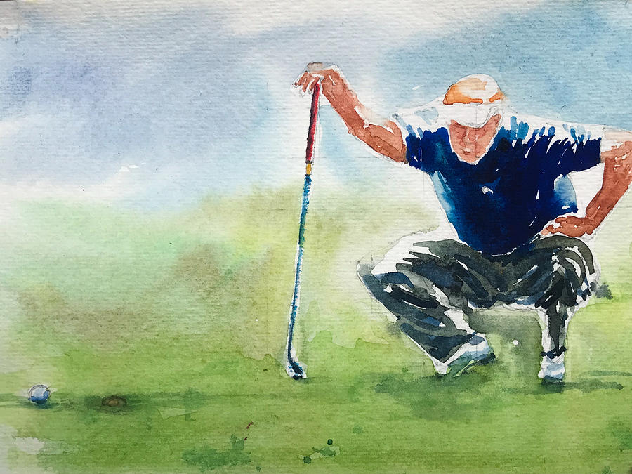 Golfer watching the hit Painting by George Jacob