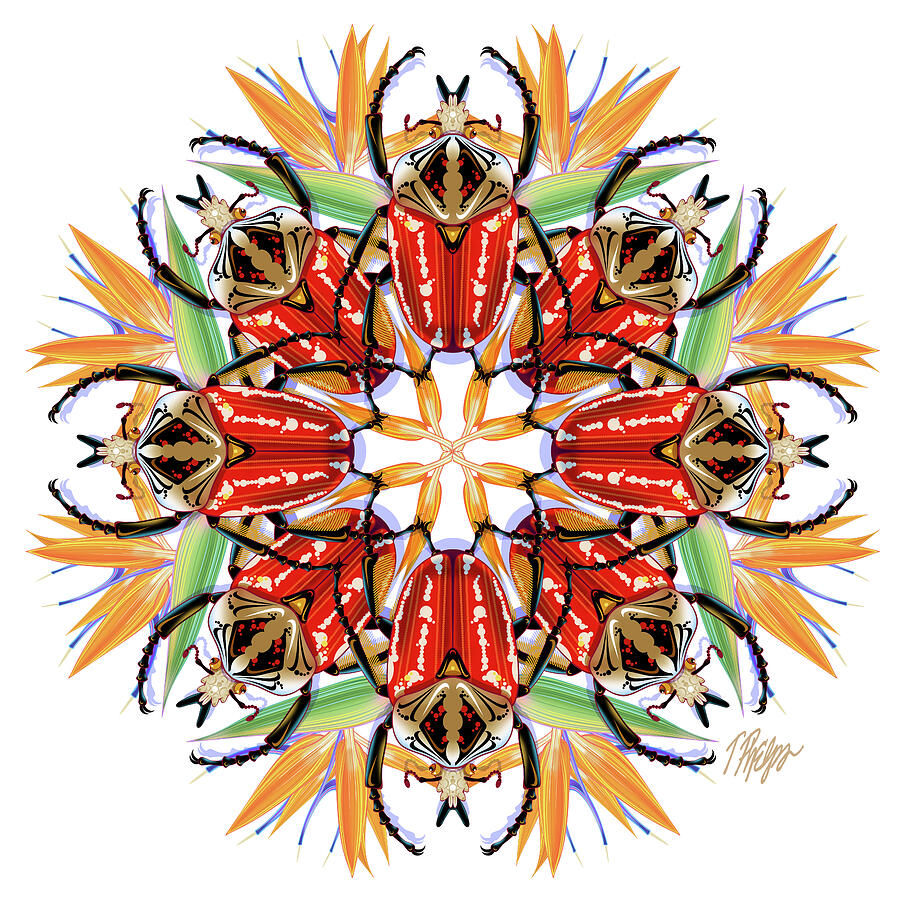 Goliath Beetle Bird of Paradise Mandala Digital Art by Tim Phelps