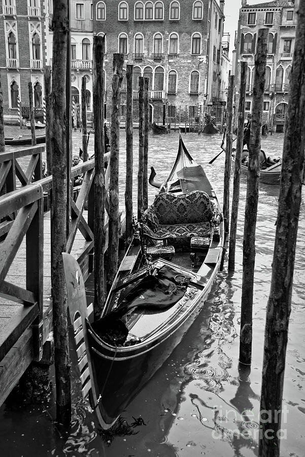 Gondola in Venice, black and white Photograph by Delphimages Photo Creations