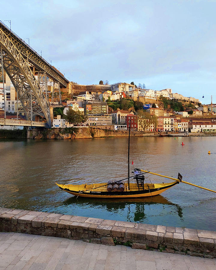 Gondola Near The Luis I Bridge Ponte Douro River Old Town Porto Portugal Digital Art by Irina Sztukowski