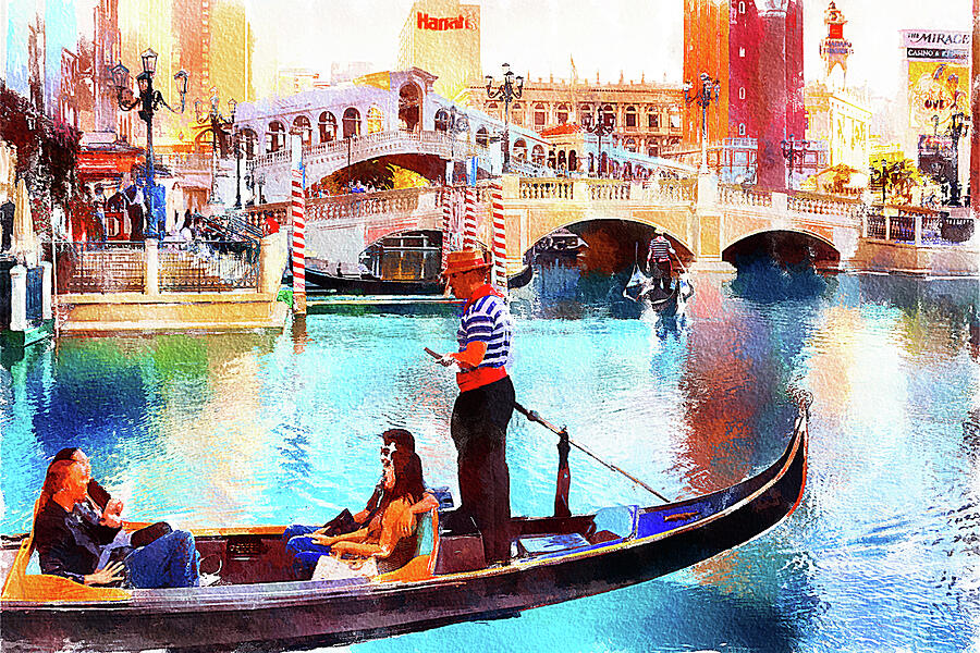 Gondola rides at the Venetian Las Vegas Mixed Media by Tatiana Travelways