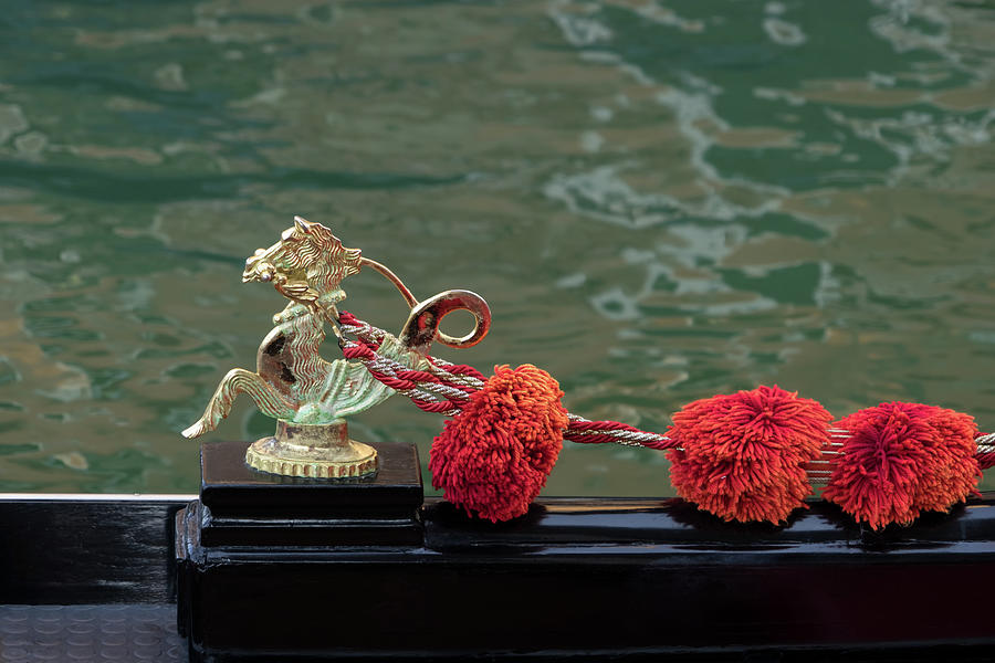 Venetian Gondola Seahorse - Gleaming Bronze Ornament and Red Pompoms Photograph by Georgia Mizuleva