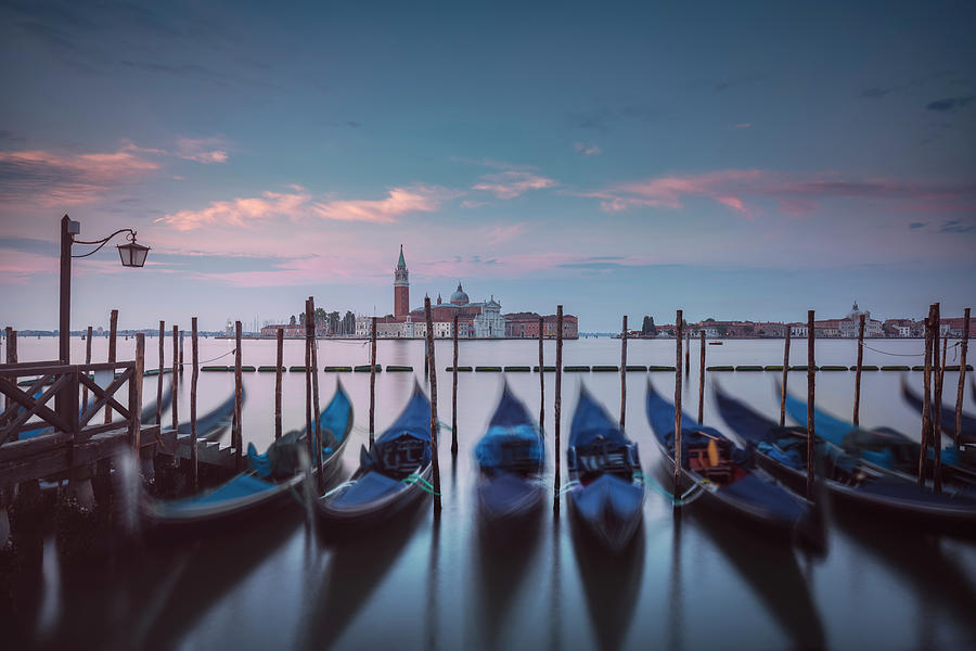 Gondolas and San Giorgio Maggiore church. Venice Photograph by Stefano Orazzini