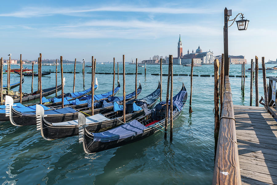 Gondolas And San Giorgio Maggiore. Venice, Italy Photograph