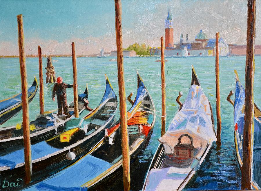 Gondolas near San Marco in Venice Painting by Dai Wynn