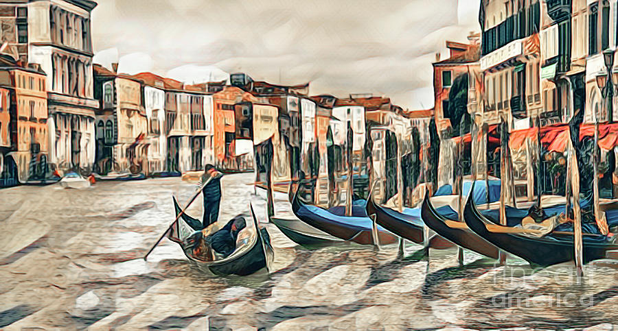 Gondolas on the Grand Canal, Venice Digital Art by Brian Tarr