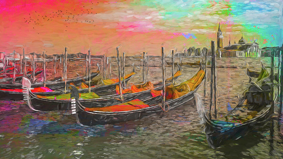 Gondolas with painterly effect Photograph by Sue Leonard