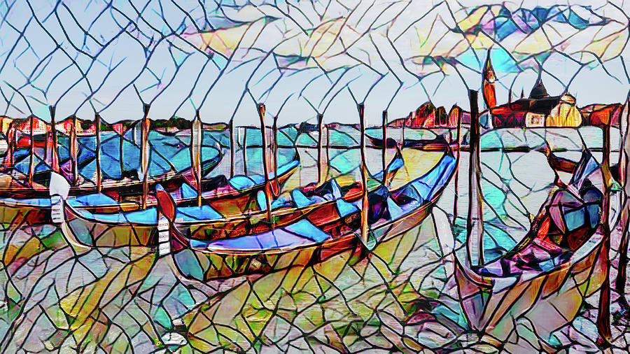 Gondolas with stained glass window effect Photograph by Sue Leonard