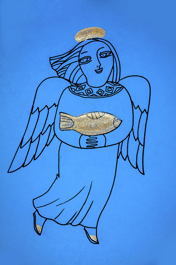 Good Angel Drawing Series Blue Drawing by Tatiana Koltachikhina