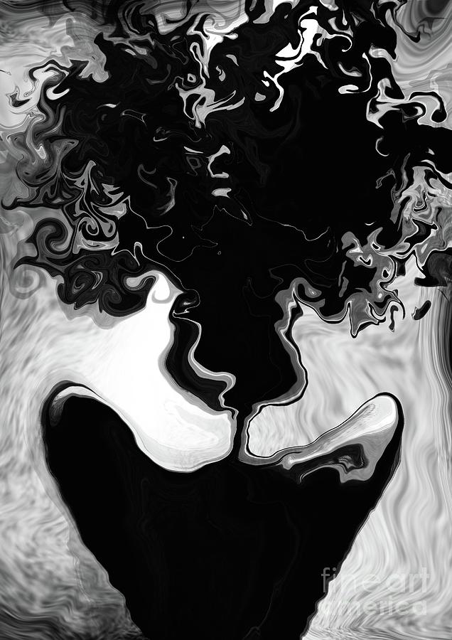 Black And White Digital Art -  Good Bad Hair by D Justin Johns