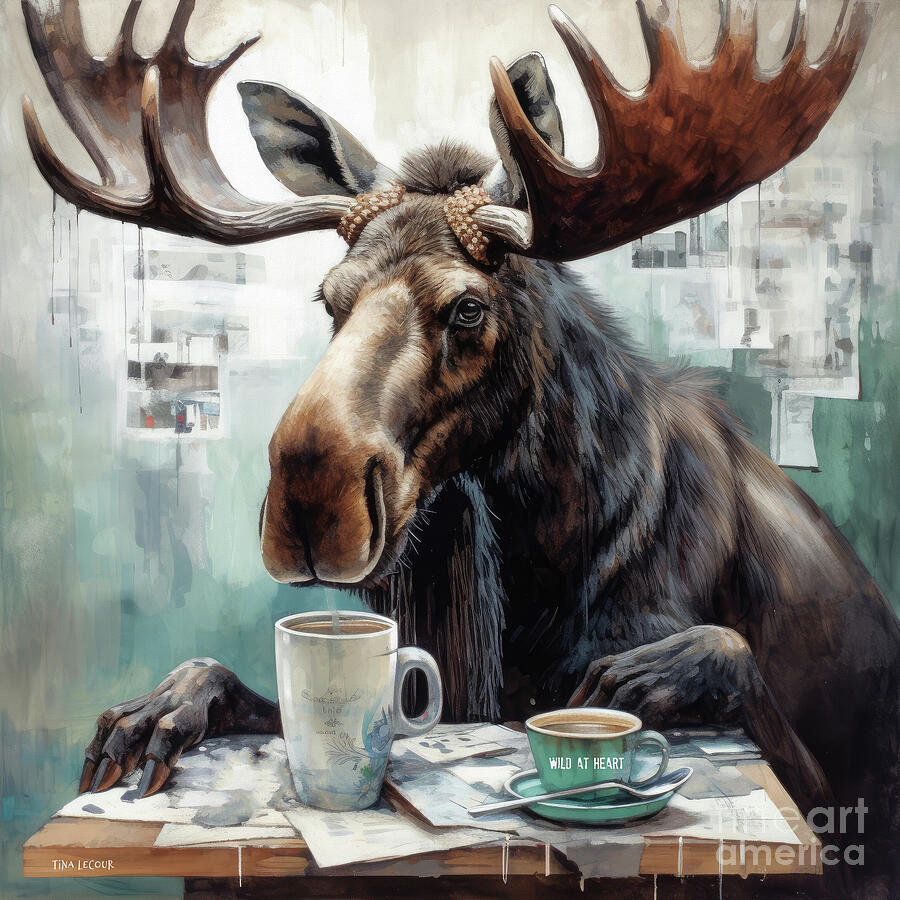 Good Morning Moose Painting by Tina LeCour