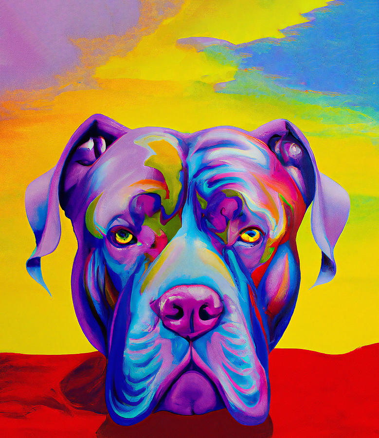 Good Morning - Pitbull Dog Colorful Portrait Painting by StellArt ...