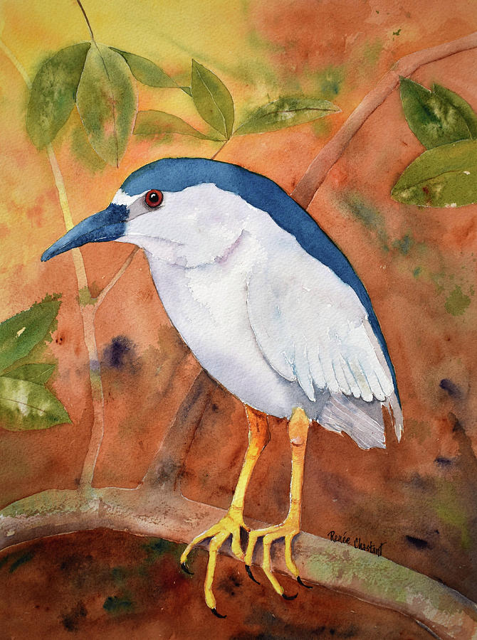 Heron Painting - Good Night Heron by Renee Chastant