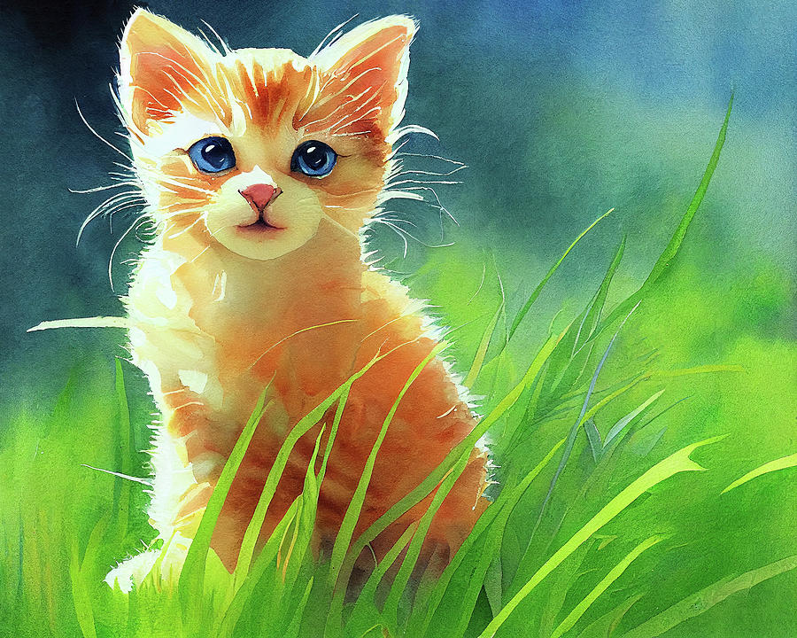 Good Times - Kitten In The Grass Digital Art by Mark Tisdale