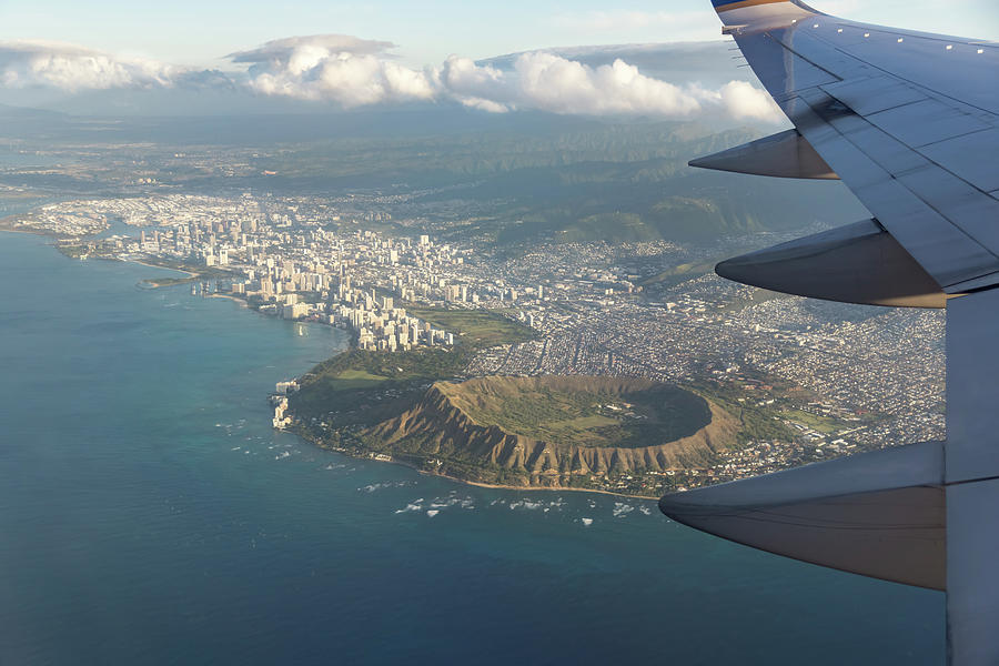 Goodbye Hawaii - Diamond Head Volcano Crater Waikiki and Honolulu Aerial  Photograph by Georgia Mizuleva