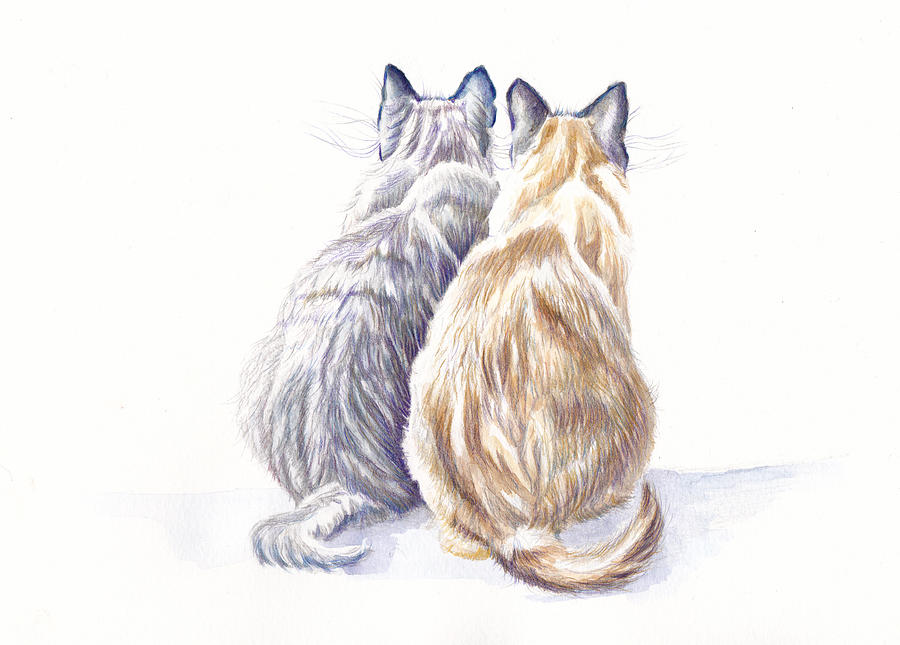 Two Cats - Goodfellas Painting by Debra Hall