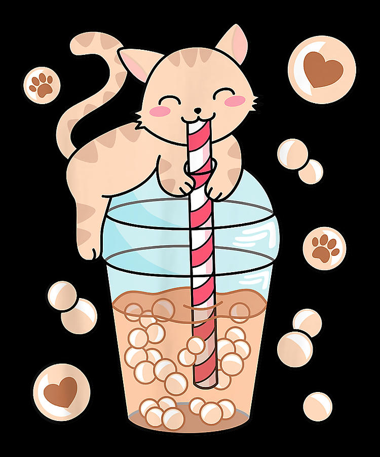 Goodness Humor Kawaii Aesthetic Cat Boba Tea Japanese Anime Bubble Tea ...