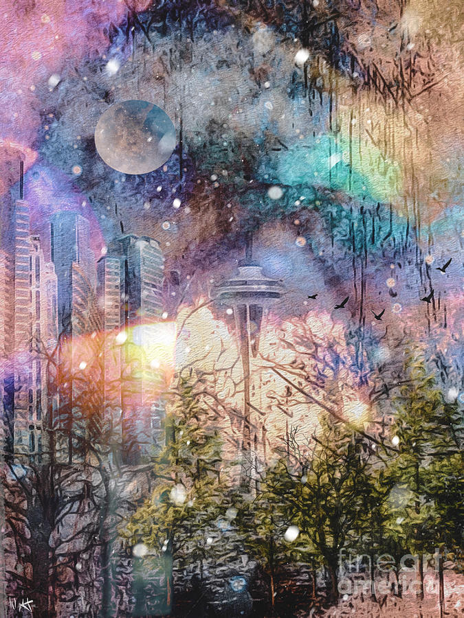 Abstract Digital Art - Goodnight Seattle by William Wyckoff