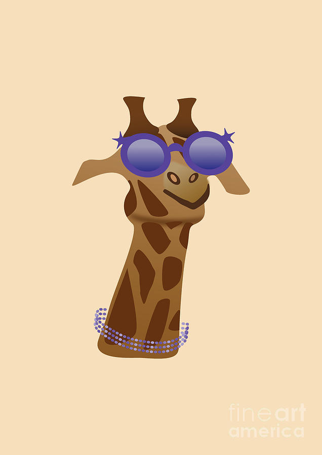 Goofy Giraffe with Purple Sunglasses and Necklace Digital Art by Barefoot Bodeez Art