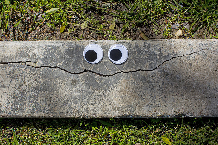 Googly Eyes on Cracked Sidewalk Making a Smiley Face Photograph by Mimi Haddon