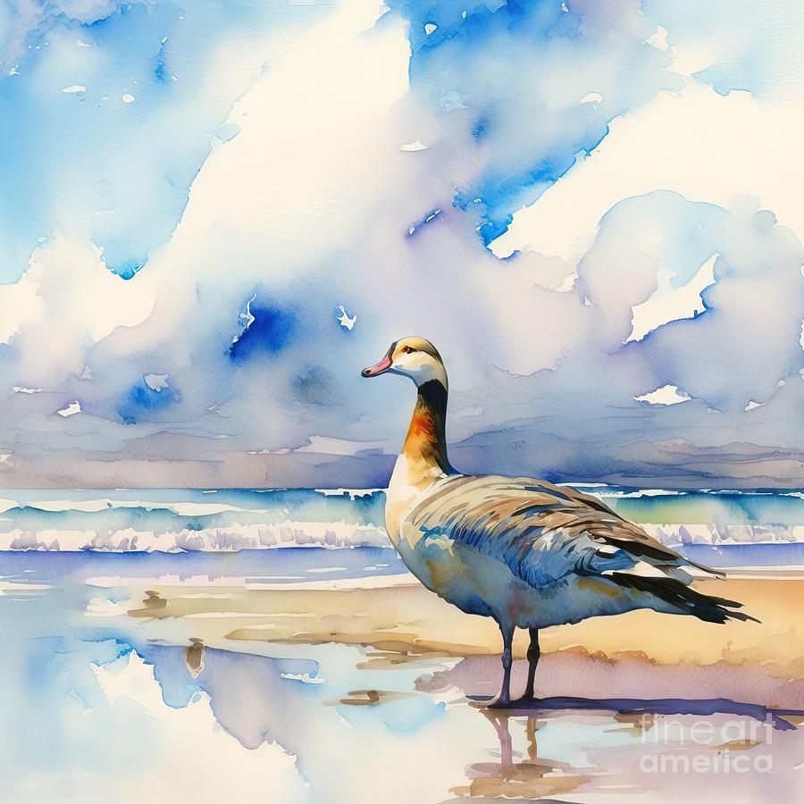 Nature Painting - Goose At Beach by N Akkash