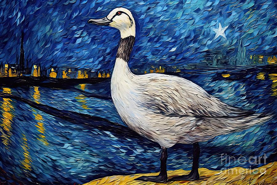 Vincent Van Gogh Painting - Goose starry night  by N Akkash