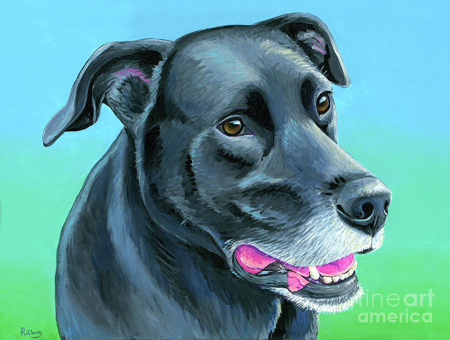Goose the Black Lab Mix Painting by Rebecca Wang