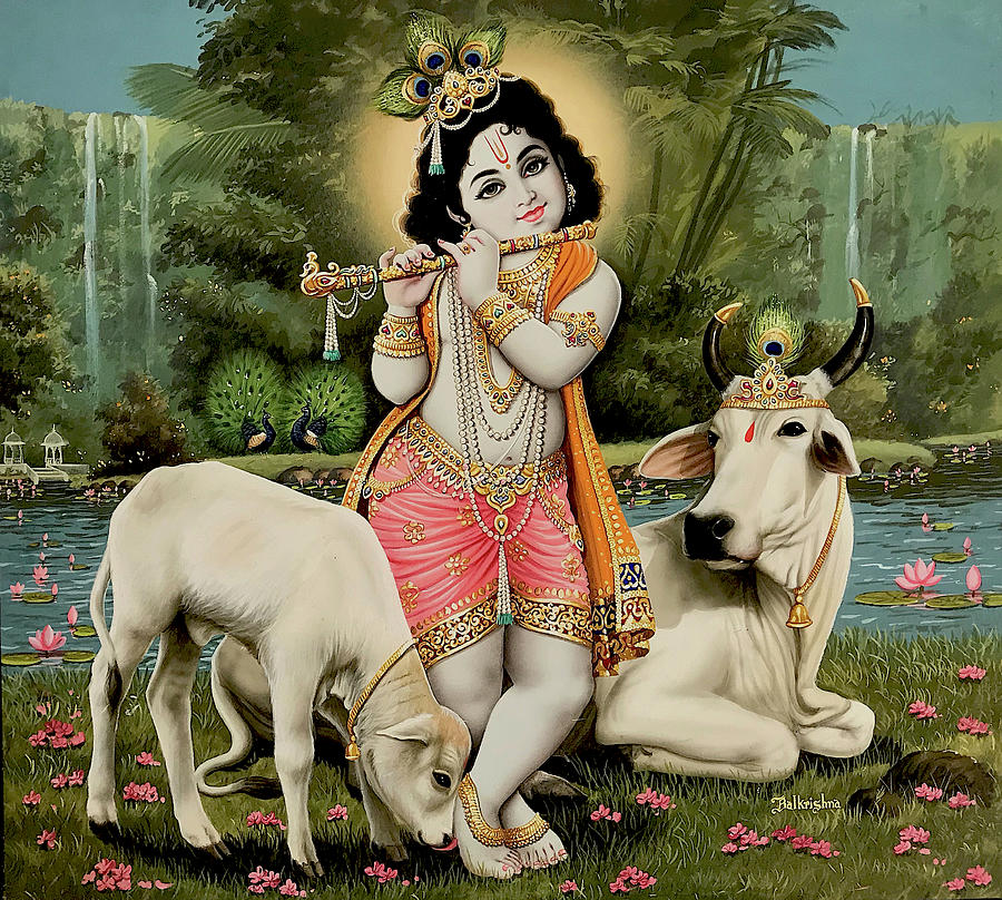Hindu Painting - Gopala Krishna by Vijayann Rajasabai