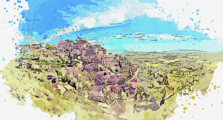 Gordes, France, ca 2021 by Ahmet Asar, Asar Studios Painting by Celestial Images