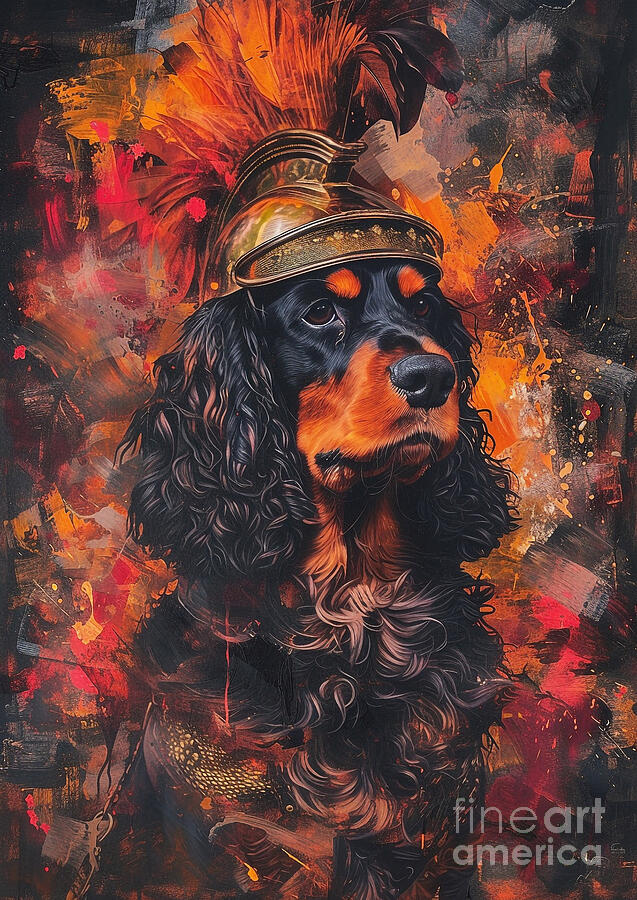 Feather Painting - Gordon Setter - in the attire of a Roman nobles bird dog, elegant and steadfast by Adrien Efren