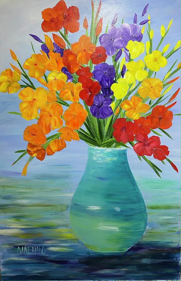 Gorgeous Gladiolas  Painting by Sue Dinenno