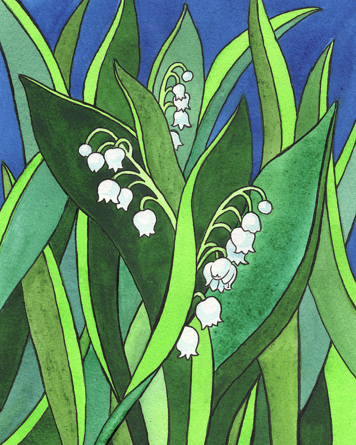 Gorgeous Lily Of The Valley Watercolor Batik Style Painting