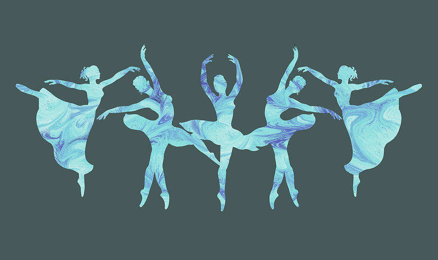 Gorgeous Move Of Baby Blue Teal Watercolor Ballerinas Silhouette Painting