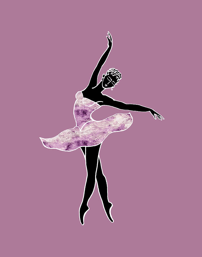 Gorgeous Move Of Black Ballerina Silhouette In Pale Pink Purple Watercolor Dress Painting