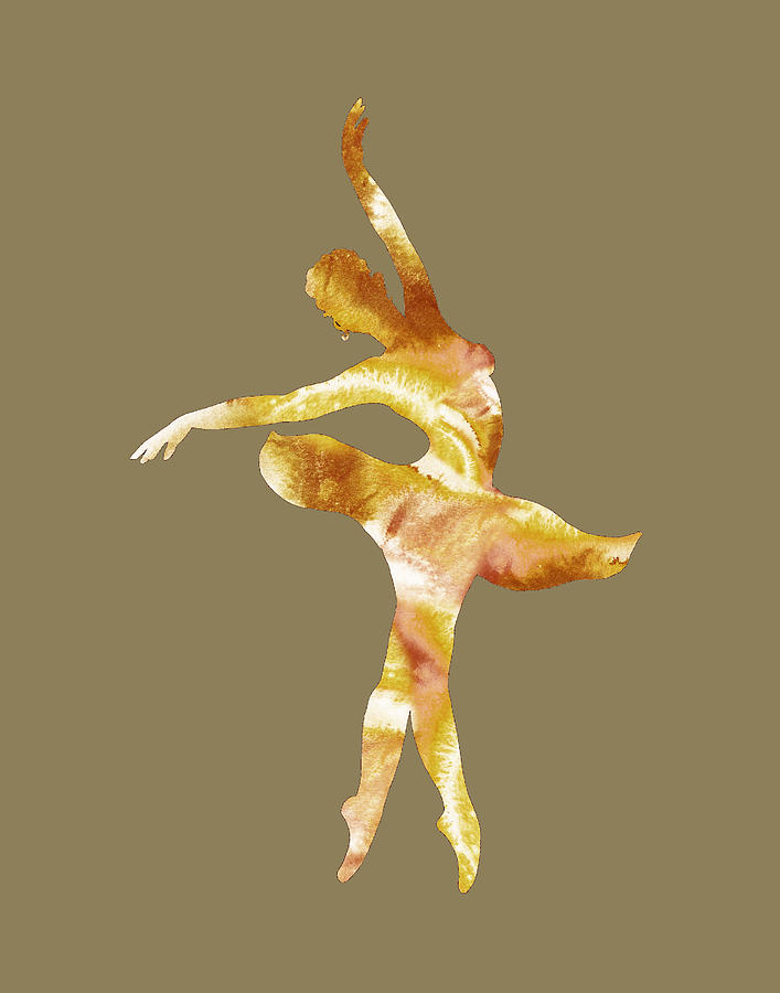 Gorgeous Move Of Golden Ballerina Silhouette Watercolor  Painting by Irina Sztukowski