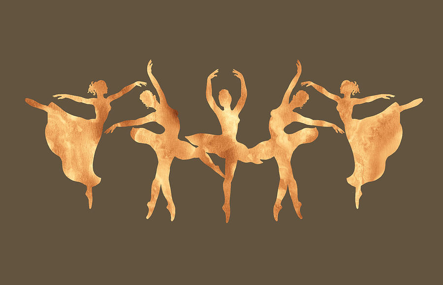 Gorgeous Move Of Golden Beige Watercolor Ballerinas Silhouette  Painting by Irina Sztukowski
