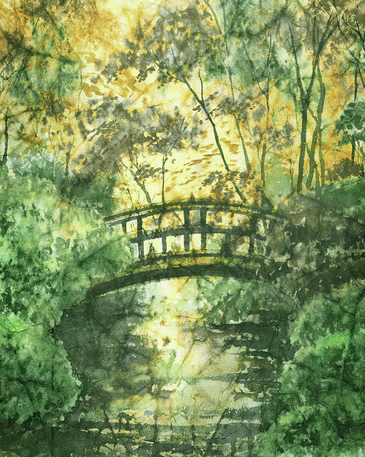 Gorgeous Park Creek Bridge Watercolor Landscape  Painting by Irina Sztukowski