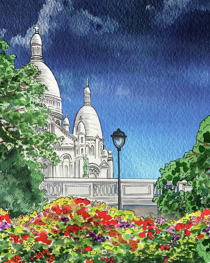 Gorgeous Sacre Coeur Cathedral Montmartre Paris France Painting by Irina Sztukowski