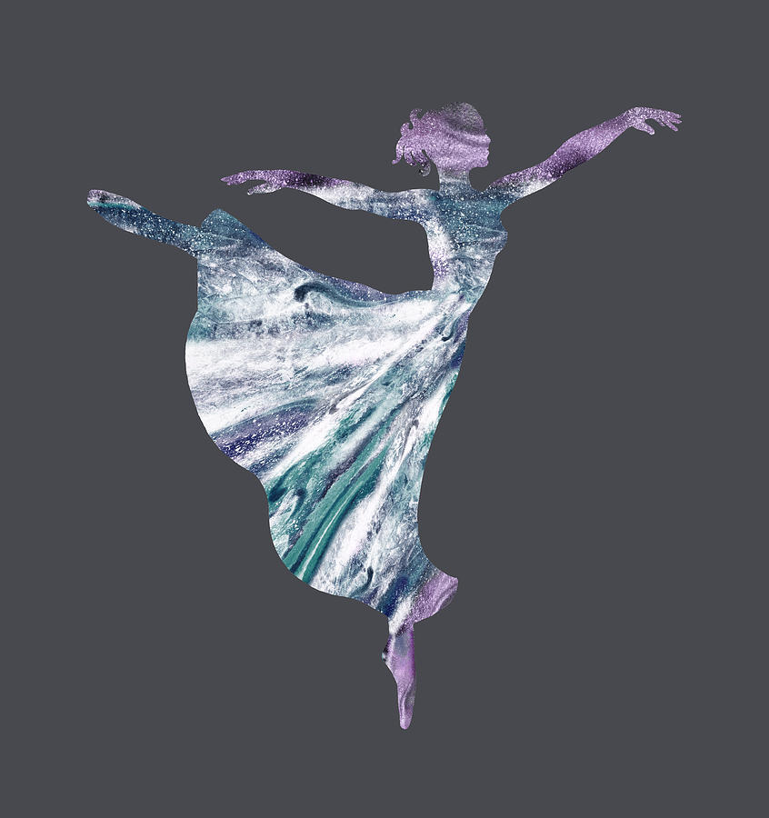 Gorgeous Silver Turquoise Purple Glow Watercolor Ballerina Silhouette Painting